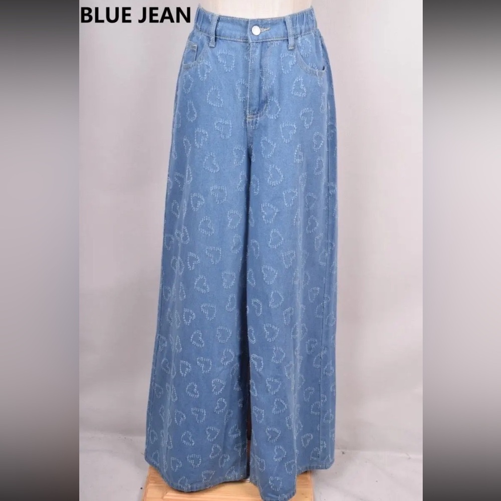 FROM PARIS FRANCE Women's Blue Wide-Leg Jeans